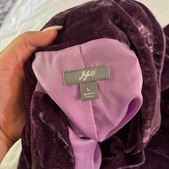J Jill Purple Velvet Floral Embroidered Button Down Blazer Jacket Sz L - Picture 7 of 9